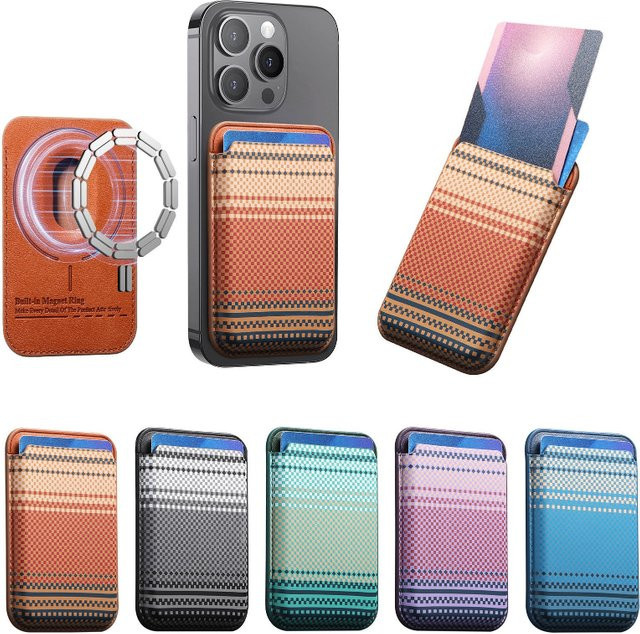 ZHUOHUAN MagSafe Kartenhalter aus Leder für iPhone 12 bis 17 Pro Max, magnetische Geldbörse für 2 Karten in Pink, Purple und Multicolour - Bild 1