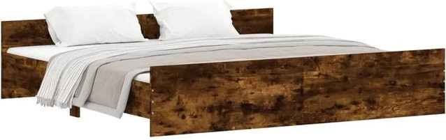 vidaXL Bettgestell mit Kopf- und Fußteil aus Kiefernholz in Räuchereiche, Braun, B/T/H: 180 x 200 cm - Bild 1