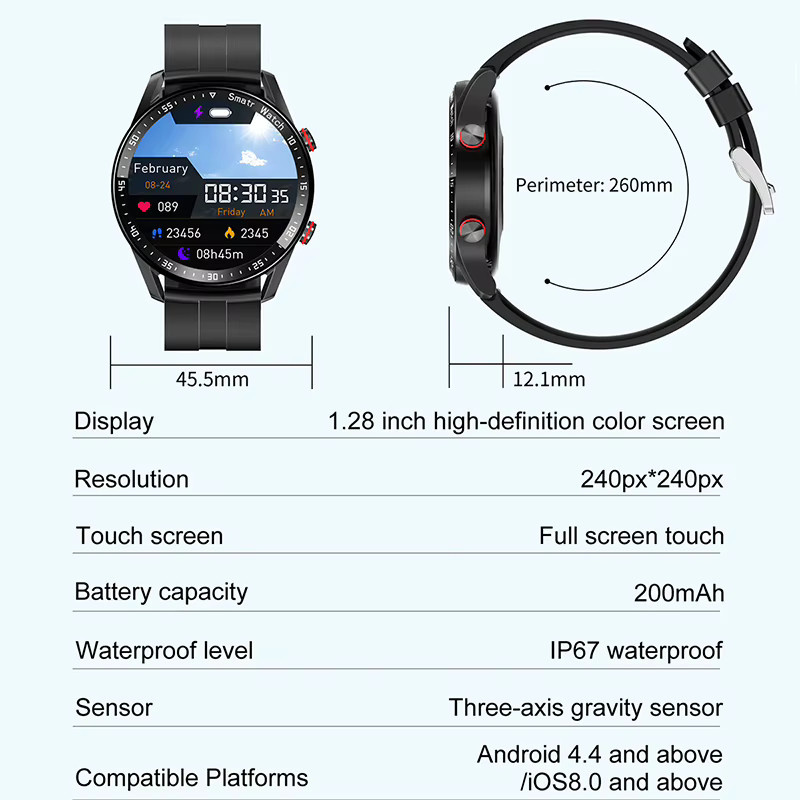 ChiBear Smartwatch für Männer mit EKG, PPG Gesundheitsüberwachung, Bluetooth-Anruf und Musik-Player, wasserdicht, Grau - Bild 5
