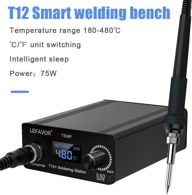 Lefavor T12 Lötstation mit LCD/LED-Anzeige, 75W intelligenter Lötkolben mit schneller Heizung und antistatischem Thermostat (180-480C) - Bild 1