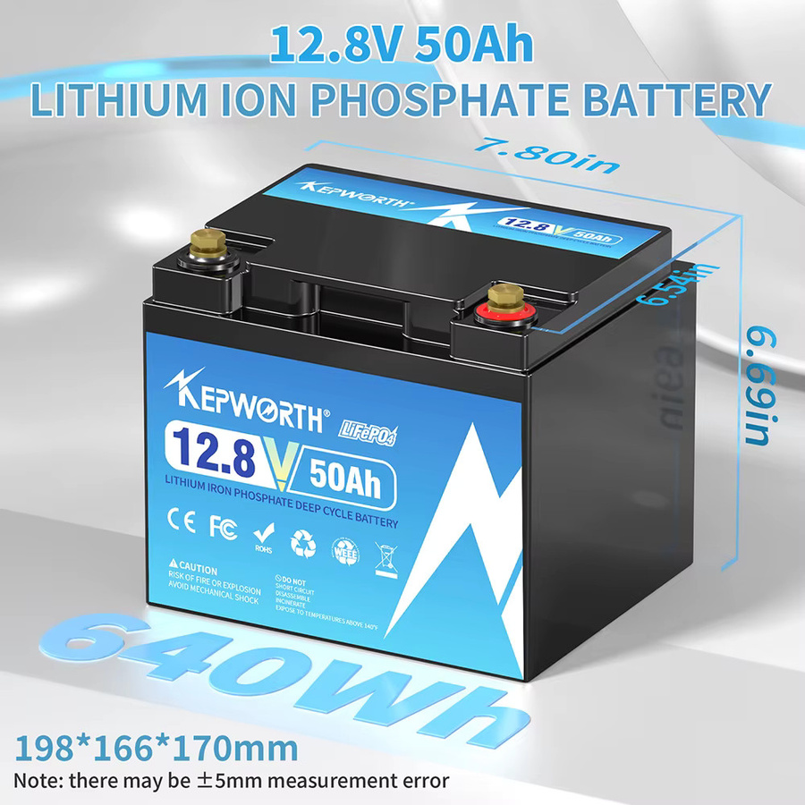 KEPWORTH 12V 50Ah LiFePO4-Batterie in Schwarz mit A-Zellen für Boot, Wohnmobil und Solaranlagen - Bild 3