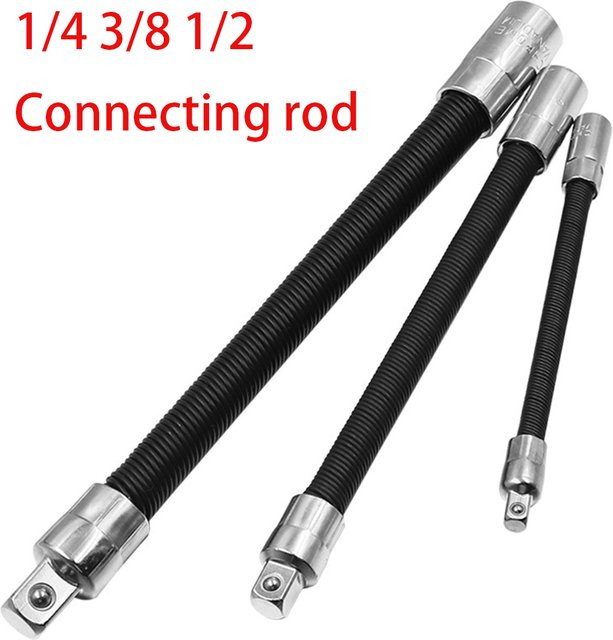 FHZX 3er Set Flexible Steckschlüssel Verlängerungen mit Adapter für Ratsche in 1/4, 3/8 und 1/2 Zoll für Mechanik und Werkstatt - Bild 1