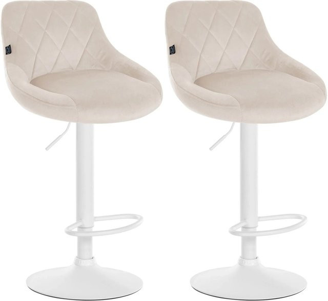 DELUKE 2er Set Barhocker FALON aus Samt in Creme Weiß, drehbar mit Lehne, B/T/H: 46 x 49 x 83 cm - Bild 1