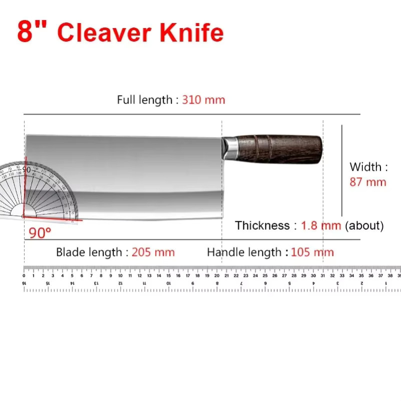 InLeung Küchenmesser Cleaver mit Holzgriff und scharfer Klinge in Silber - Bild 2