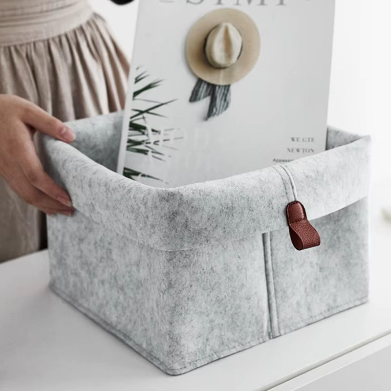 Schreibtisch-Organizer Korb aus Filz in Grau als Aufbewahrungsbox für Snacks und Kleinteile, B: 20,0 cm, T: 12,0 cm, H: 1,0 cm - Bild 2