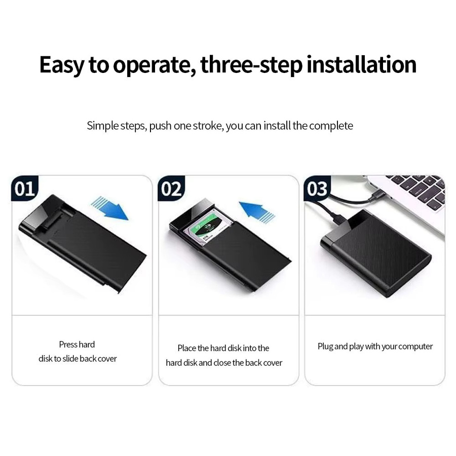 TISHRIC Externes Festplattengehäuse für 2,5-Zoll-SSDs, SATA zu USB 3.0 und USB-C, 5 Gbit/s, Schwarz - Bild 2
