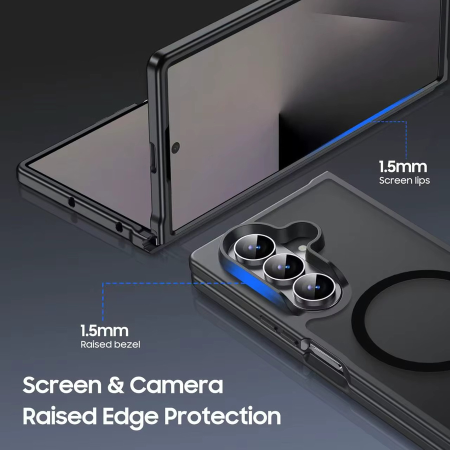 UYUXIO Matte Handyhülle für Samsung Galaxy Z Fold 7 mit Magnet und vollständiger Abdeckung in Schwarz und Transparent - Bild 2