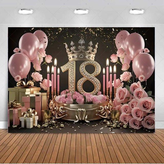 PopPartyLab Party Dekoration Hintergrund für den 18. Geburtstag in Schwarz und Gold mit Glitzer-Effekt, B/H: 120 x 90 cm - Bild 1