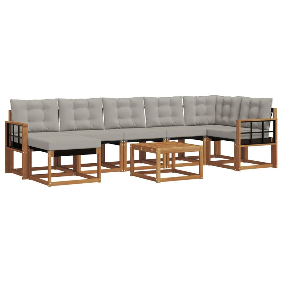 vidaXL Outdoor-Sofagarnitur 8-teilig L-Form aus Akazienholz mit Kissen in Braun und Grau - Bild 2