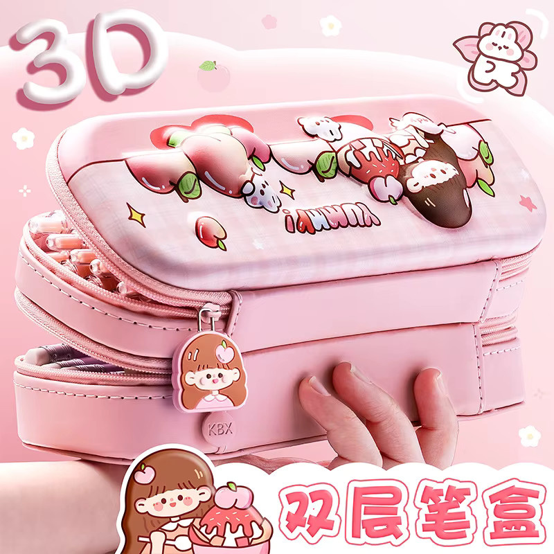 3D-Astronauten-Federmäppchen für Schüler mit großem Volumen und wasserdichtem Doppeldeckel in Rosa mit Kaninchen-Design - Bild 1
