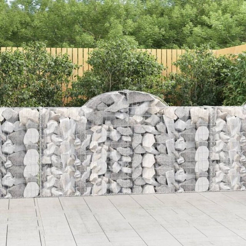Vidaxl Gabionen mit Hochbogen aus verzinktem Eisen in Silber und Grau, 11 Stück, B: 200 cm, T: 30 cm, H: 100/120 cm - Bild 1