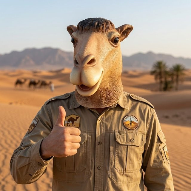 Kamel Latex Maske, Tier Kopfbedeckung, Braun - Bild 1