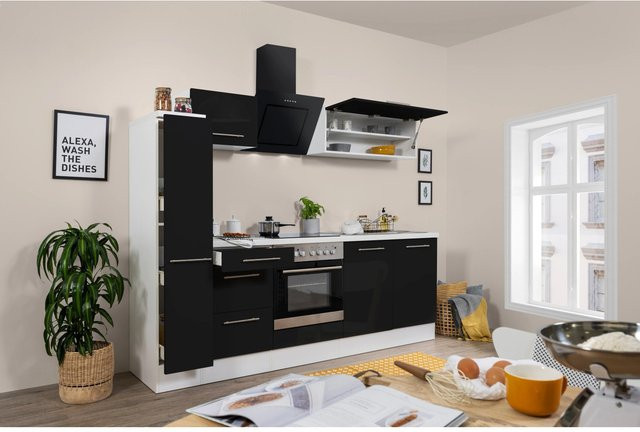 Respekta Premium Küchenzeile modern in Schwarz Hochglanz und Weiß mit Soft-Close-Türen, B/T/H: 240 x 60 x 200 cm - Bild 1