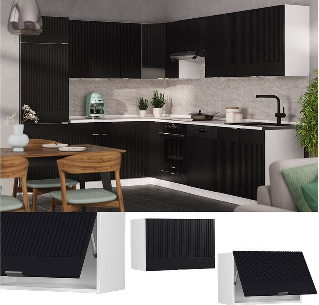 Vicco Hängeschrank Fame-Line Küchenschrank Weiß Schwarz gestreift mit Soft-Close-Scharnieren Breite: 60 cm - Bild 1