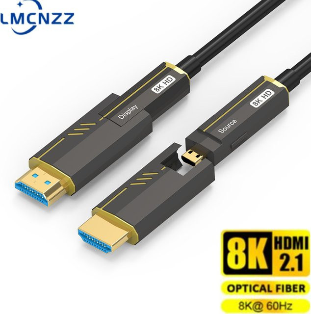LMCNZZ Glasfaser HDMI Kabel Micro-HDMI auf Typ A, 8K @ 60Hz, 4K @ 120Hz, 48 Gbit/s, Schwarz - Bild 1