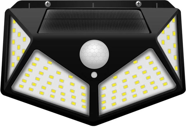 YJMP Super Lighting Außen-Solarleuchte mit 100 LED und Bewegungssensor, wasserdichte Solar-Wandleuchte für den Garten in Braunrot - Bild 1