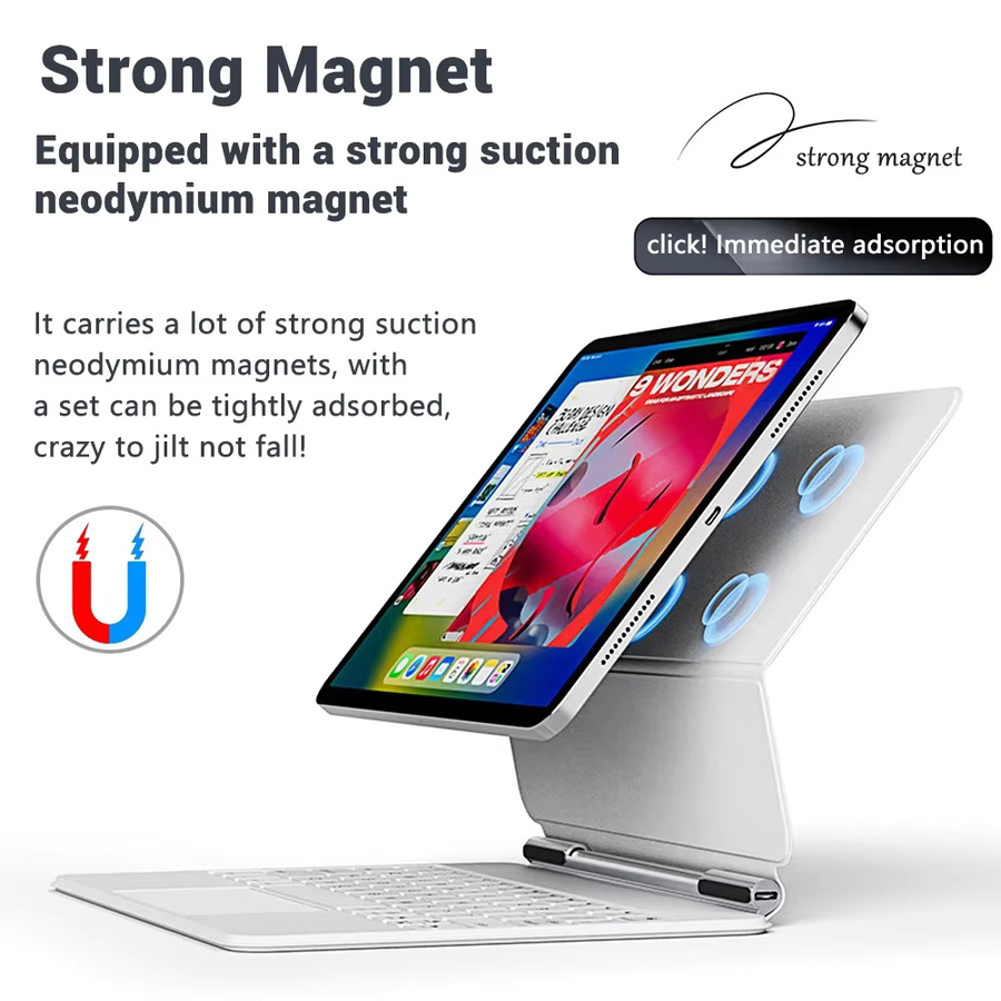 Magische hintergrundbeleuchtete Tastaturhülle für Apple iPad Pro 11 und 12,9 Zoll sowie iPad Air 4 und 5 in Schwarz - Bild 2