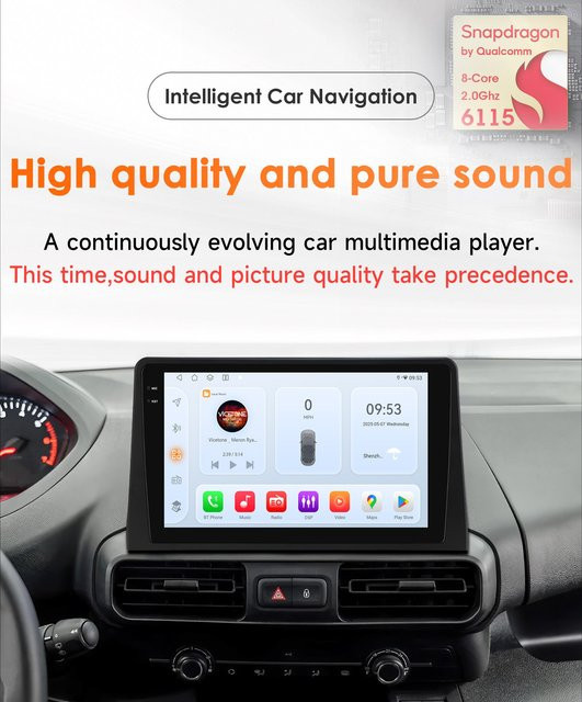 OSSURET Android Autoradio-Player mit GPS und Carplay für Citroen Berlingo, Peugeot Partner, Rifter und Opel Combo in Schwarz mit 6,115 Zoll Touchscreen - Bild 1