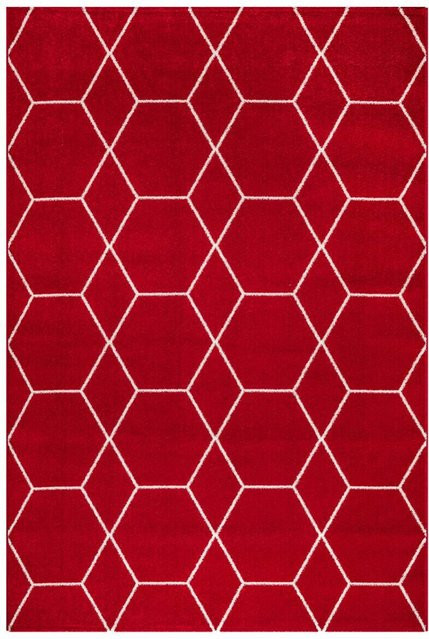 Sanat Teppich Trellis in Rot mit modernem Design, pflegeleicht und strapazierfähig, Breite: 80 cm, Länge: 150 cm - Bild 1