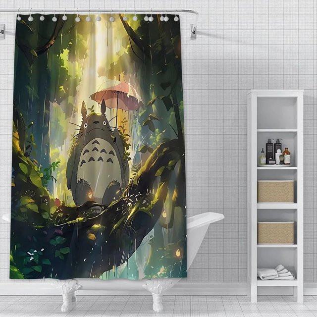 Wasserdichter Totoro Duschvorhang aus Polyester in Bunt, B/H: 90 x 180 cm - Bild 1