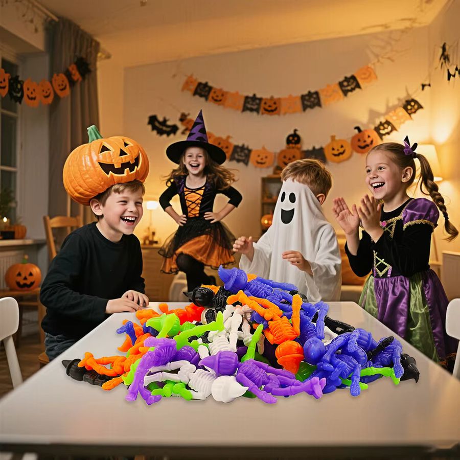 12er Set Halloween Kürbis-Skelett Stretch-Spielzeug aus Gummi in Multicolor von JK-ZMM - Bild 3