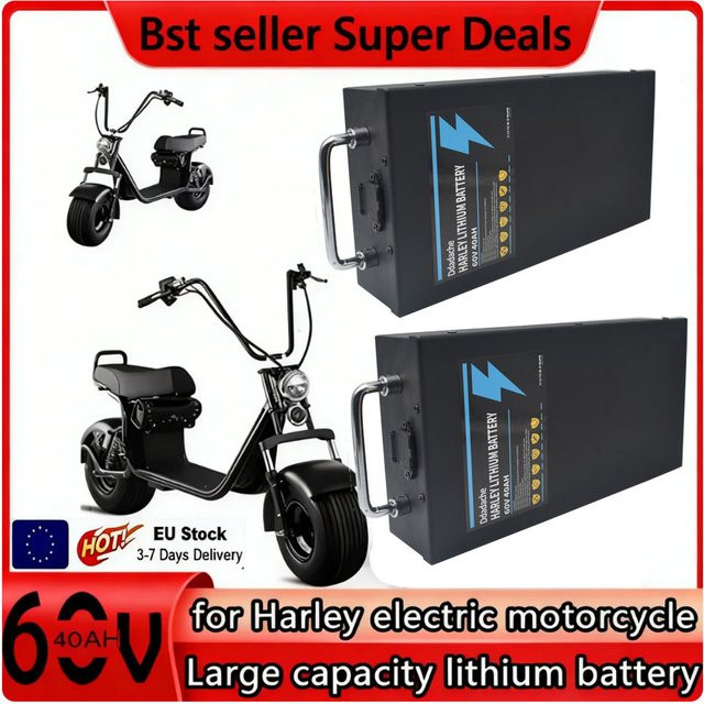 Ddadache Citycoco-Elektrobatterie und 67,2 V Ladegerät Set, wasserdichte Lithiumbatterie für Harley-Motorräder (250 W bis 1500 W), 60 V, 30 Ah - 40 Ah, Schwarz - Bild 1