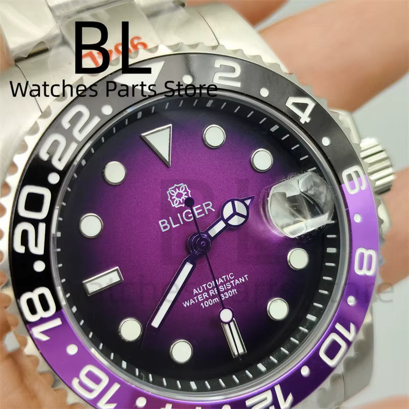 Bliger Armbanduhr, Edelstahl, Schwarz lila, Saphirglas, 40 mm, Herren - Bild 3
