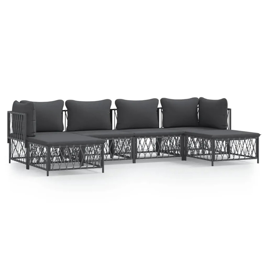 vidaXL 6-teiliges Garten-Lounge-Set in L-Form mit Kissen, Anthrazit, pulverbeschichteter Stahl und Textilene - Bild 2