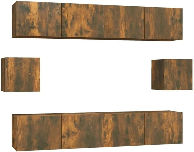 vidaXL 6-teiliges TV-Schrank-Set aus Holzwerkstoff in Räuchereiche, Braun, Wandmontage für dein Wohnzimmer, 4 x B: 80 cm, T: 30 cm, H: 30 cm und 2 x B: 30,5 cm, T: 30 cm, H: 30 cm - Bild 1