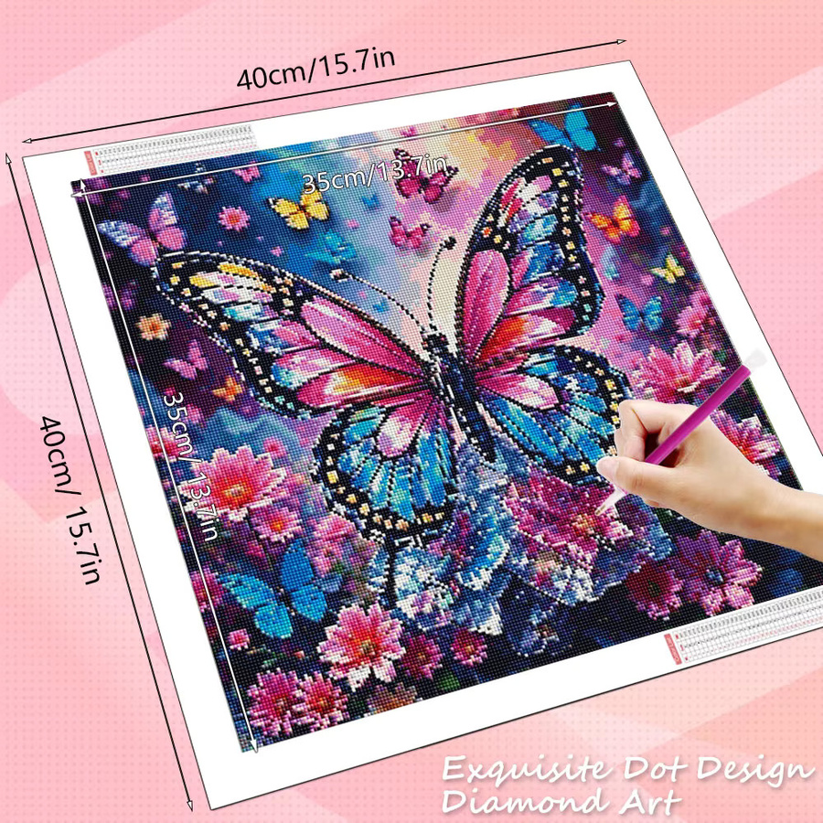 HUACAN Diamond Painting Set Schmetterling und Rosenblüte in Multicolour mit Rundbohrern als Mosaik Kunstdekoration für die Wand, B/B/B: 20 x 20 x 20 cm - Bild 1