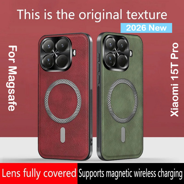 Retro Lederhülle mit MagSafe Wireless Charging Ring und Linsenschutz für Xiaomi 15 14 13T 17 Pro Max Ultra 12 X in Schwarz - Bild 1
