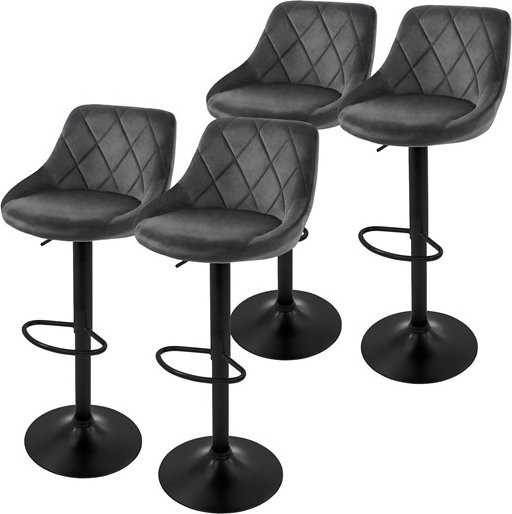 4er Set Barhocker ML-Design aus Samt in Grau mit Rückenlehne, drehbar und höhenverstellbar (62-82 cm) - Bild 1