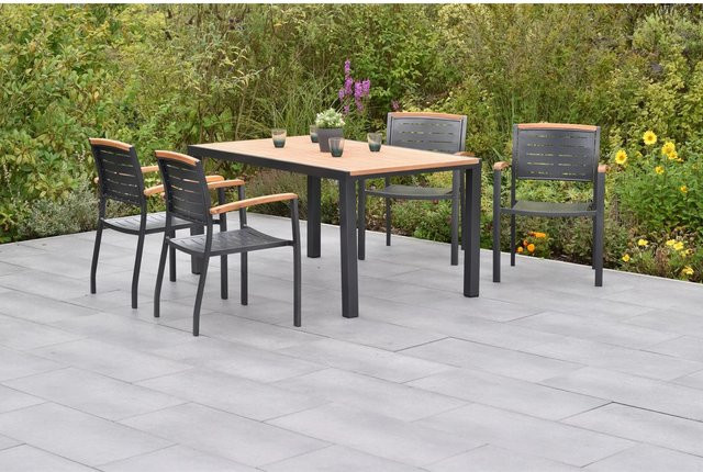 Merxx Gartenmöbelset Tinos 5-teilig aus Akazienholz und Aluminium in Grau und Braun, Tisch Breite: 150 cm, Tiefe: 90 cm - Bild 1