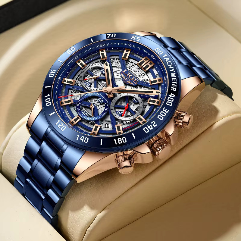 LIGE Chronograph, Quarz, Edelstahl, Blau, Herren - Bild 4