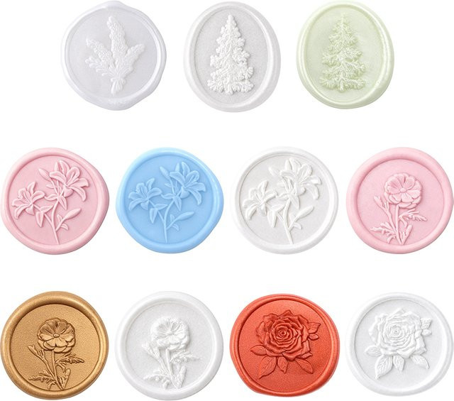 25 Stück selbstklebende Siegelwachs-Aufkleber mit Motiven wie Lilie, Rose, Lavendel und Kiefer für Umschläge und Geschenkverpackungen - Bild 1