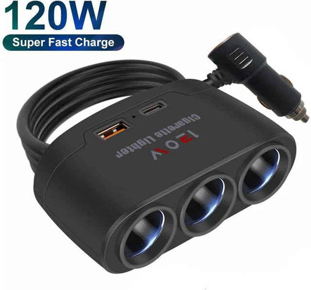 YJMP Auto Parts 120W Dual-USB Autoladegerät mit PD QC3.0 und USB-C in Schwarz - Bild 1