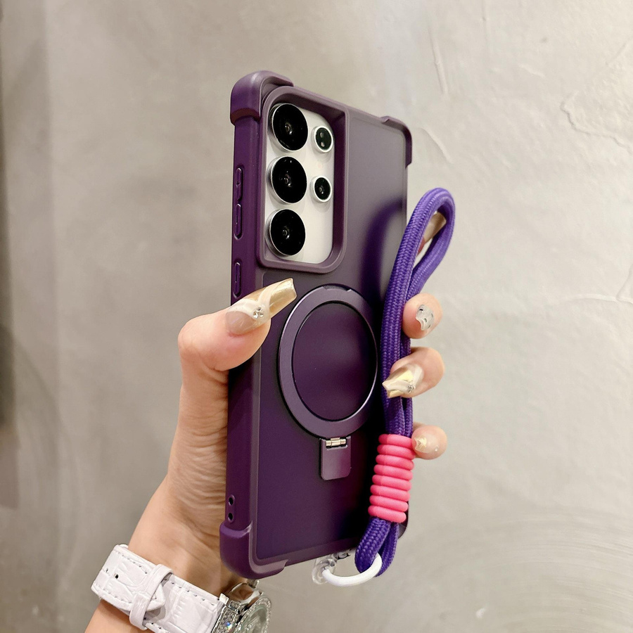 Stoßfeste Samsung Handyhülle mit faltbarem magnetischem Ringständer in Lila für Galaxy S23 S24 S25 S26 Ultra und Plus Modelle - Bild 1