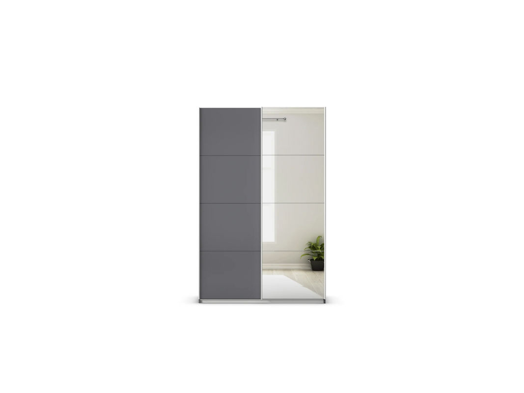 RAUCH ORANGE Quadra Schwebetürenschrank mit Spiegelelementen und integrierten Schubladen, Farbe: Grau, B/T/H: 136 x 62 x 210 cm - Bild 3