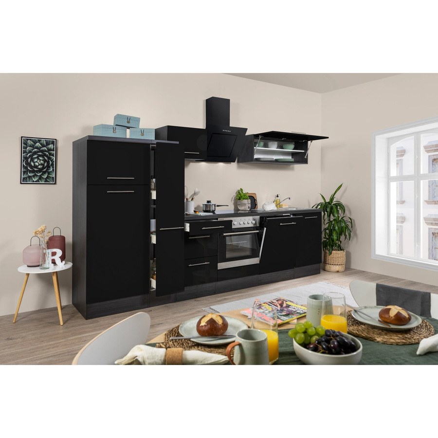 Respekta Premium Küchenzeile modern in Schwarz Hochglanz und Grau mit Soft-Close-Türen, Breite: 310 cm - Bild 2