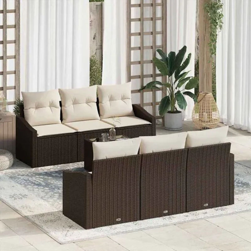 Vidaxl Garten-Sofa-Set aus Polyrattan mit 7-teiligen Kissen in Braun und Beige, Loungemöbel Modern, B/T/H: 55 x 55 x 37 cm - Bild 1