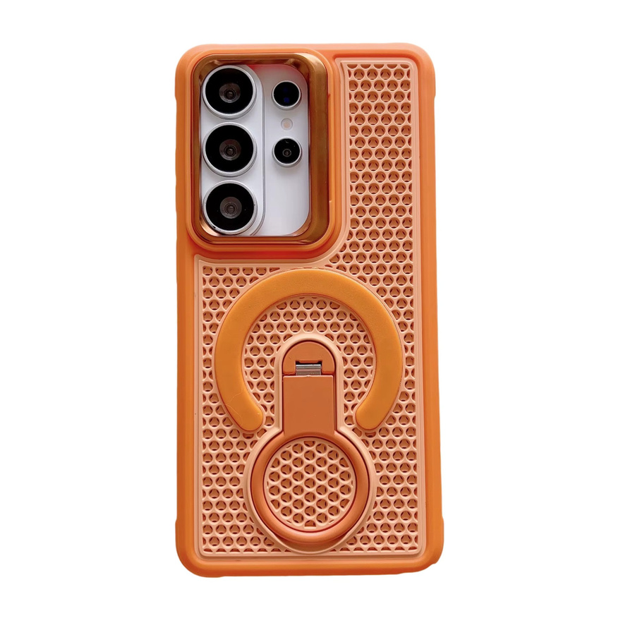 Wärmeableitende und stoßfeste magnetische Handyhülle mit unsichtbarer Halterung für Samsung Galaxy S26 S25 S24 S23 Ultra Plus in Orange - Bild 4