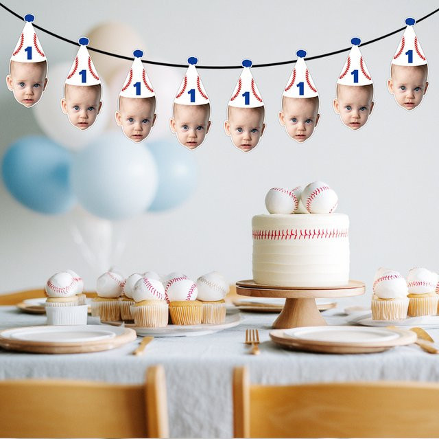 Personalisiertes WEIGAO Foto-Geburtstagsbanner mit Baseball-Motiv und Wimpel-Design für Kinderpartys - Bild 1