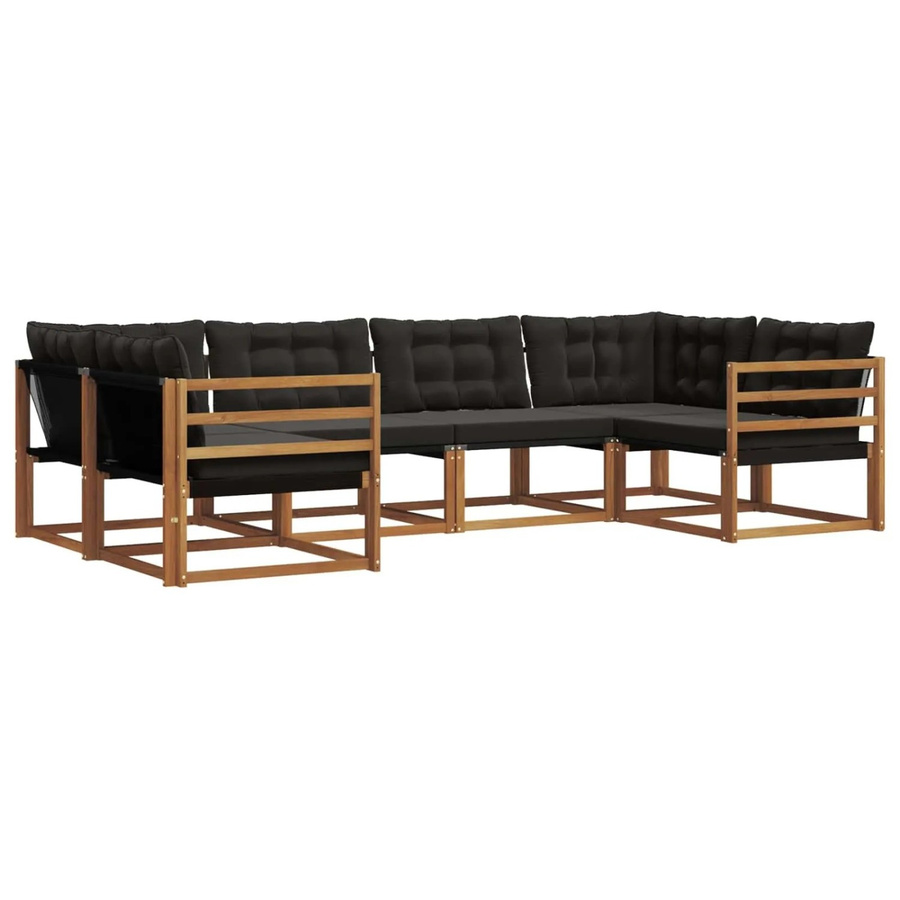 vidaXL Outdoor-Sofagarnitur 6-teilig aus massivem Akazienholz mit Textilene und Kissen in Schwarz und Natur - Bild 2
