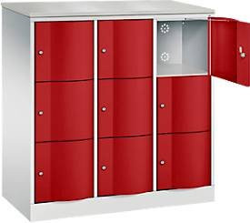 C+P Schließfachschrank Resisto mit 3 Abteilen und 9 Fächern, Farbe Lichtgrau/Rubinrot, B/T/H: 114,8 x 54,0 x 125,5 cm - Bild 1