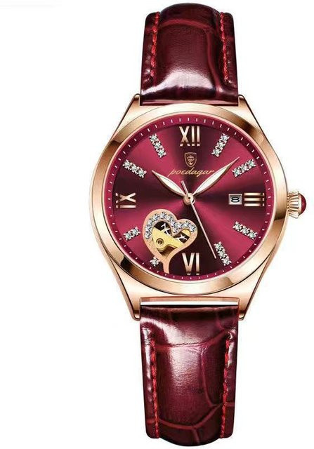 POEDAGAR Armbanduhr, Quarz, Leder, Roségold, 33 mm, Damen - Bild 1