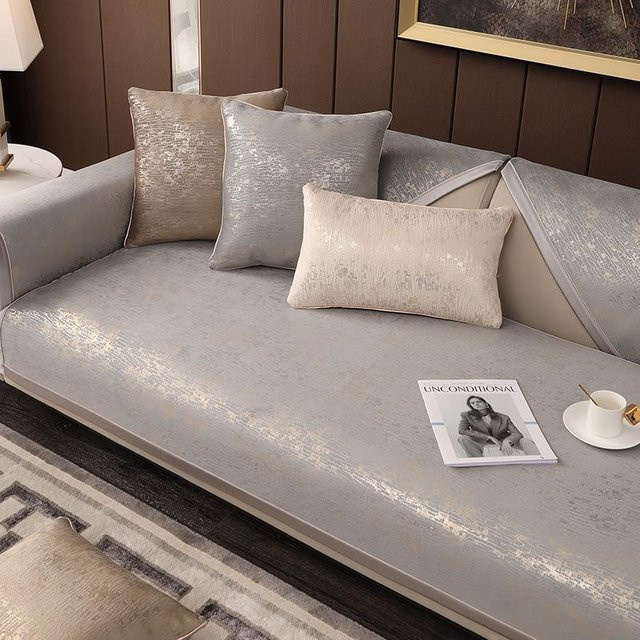 Rutschfester Sofabezug aus Chenille im Heißprägestil, grau, 70 x 70 cm - Bild 1