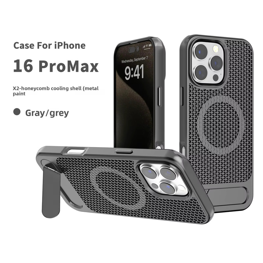 szHAIyu Magnetische Handyhülle mit 3D Wabenkühlung und Ständer für iPhone 12 13 14 15 16 Pro Max Plus in Silber - Bild 2