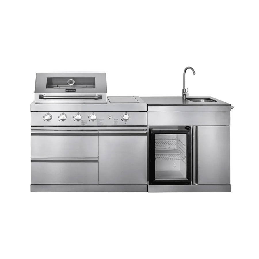 MyOutDoorKitchen Pure Freistehende Outdoorküche Compact aus Edelstahl mit Gasgrill, 4 Brennern, Infrarot-Seitenbrenner, Kühlschrank, Spülbecken und Abfalleimer in Schwarz und Silber - Bild 2