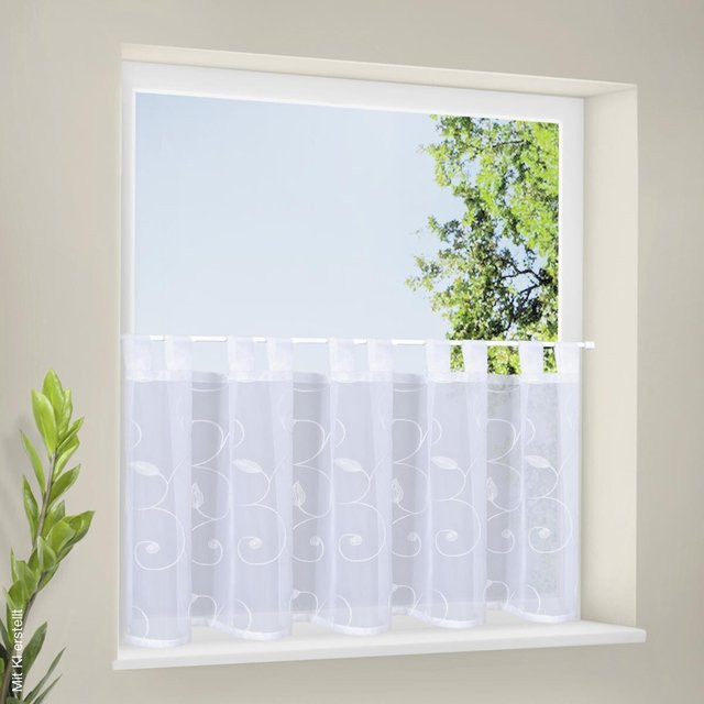 POCOline Scheibengardine Liv in Weiß mit floralem Muster, transparent, B: 150 cm, H: 50 cm - Bild 1