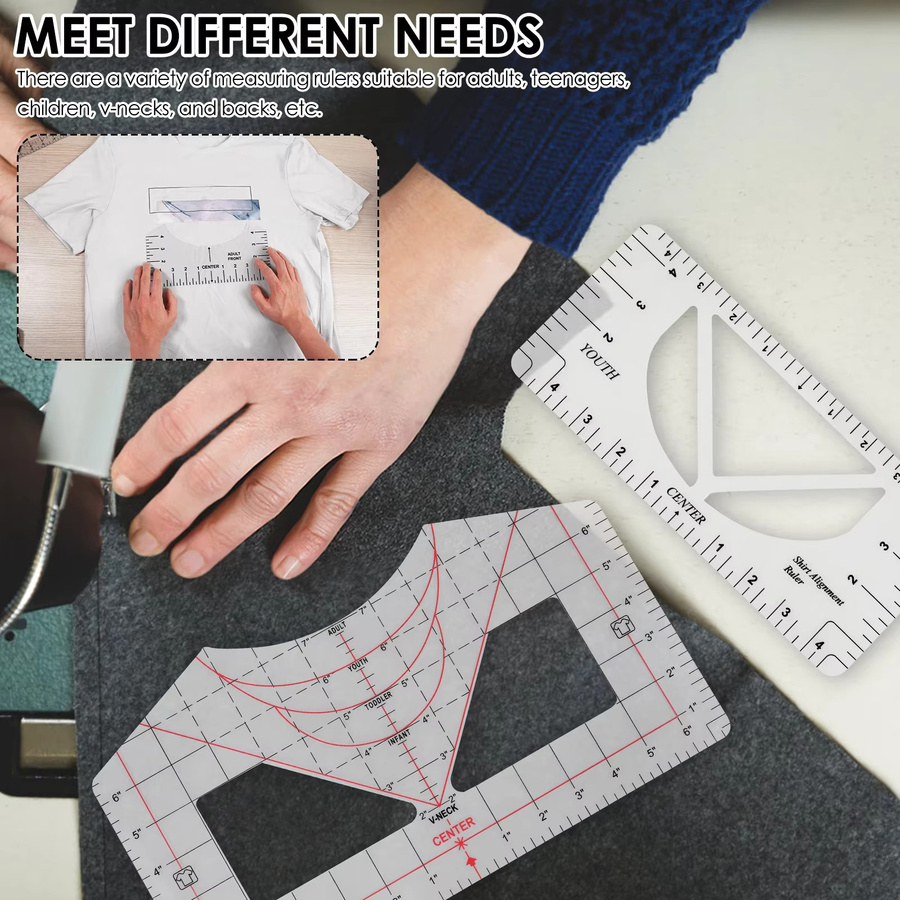 Transparentes T-Shirt-Lineal aus PVC als DIY-Messlineal und Ausrichtungswerkzeug für V-Ausschnitte und Kleidung beim Nähen - Bild 2